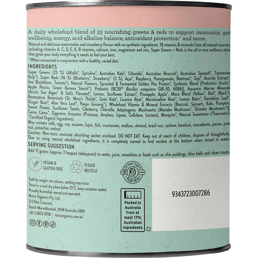 Nutra Naturals Super Greens + Reds Watermelon Strawberry