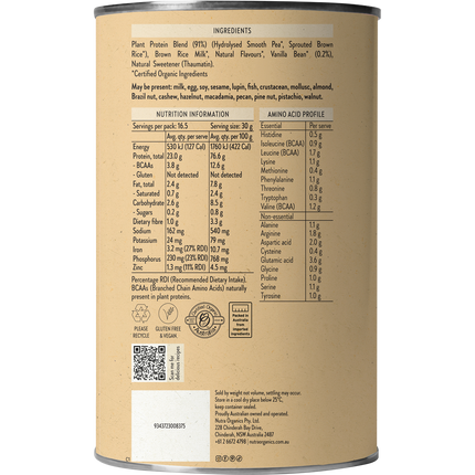 Nutra Naturals Clean Plant Protein Vanilla