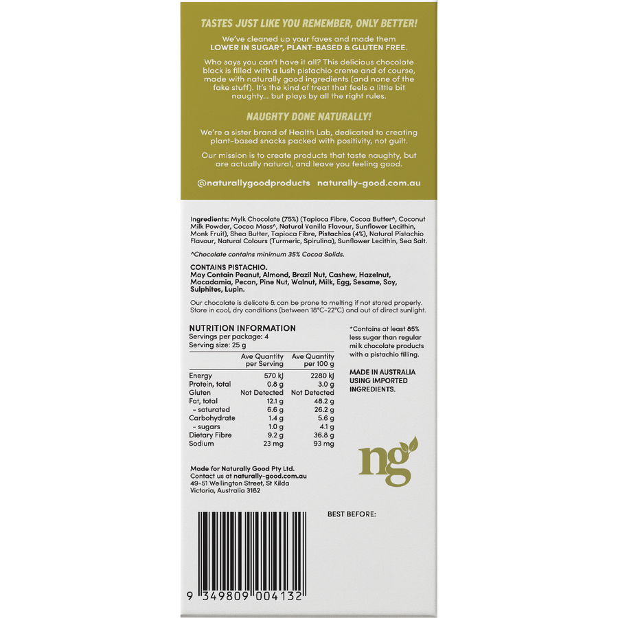 Naturally Good Filled Chocolate Block Pistachio Creme