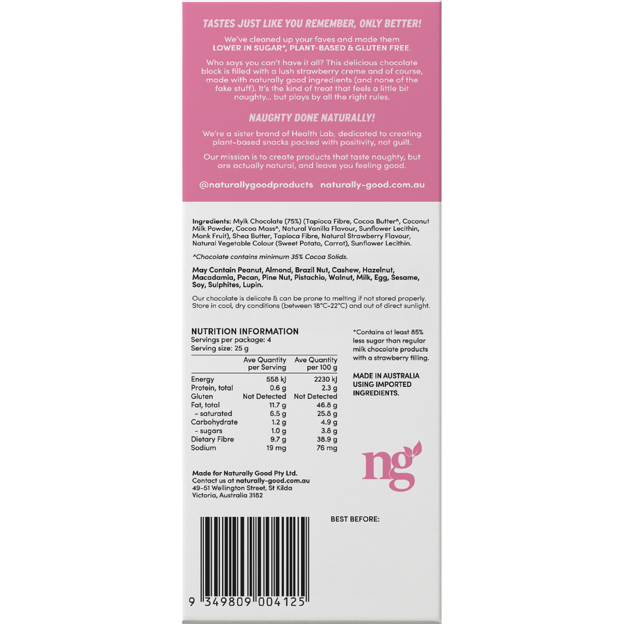 Naturally Good Filled Chocolate Block Strawberry Creme