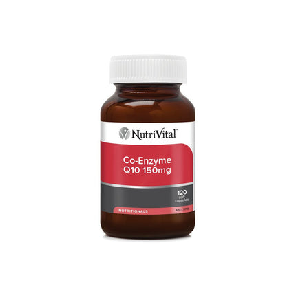 NutriVital Co-Enzyme Q10 150mg capsules in a bottle