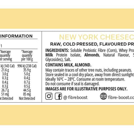Nutrition label and ingredients list on a protein bar package with a yellow background.