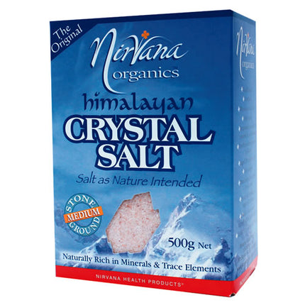 Nirvana Organics Himalayan Crystal Salt packaging on a white background