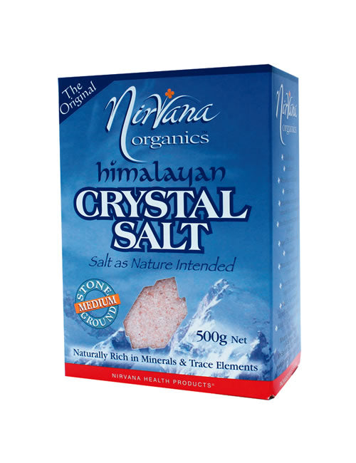 Nirvana Organics Himalayan Crystal Salt packaging on a white background