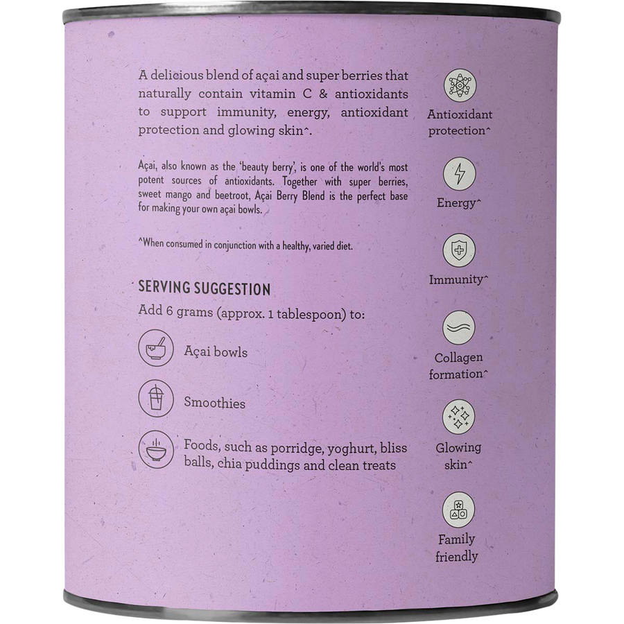 Nutra Organics Acai Berry Blend superfood powder jar packaging