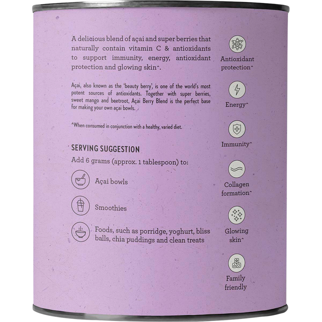 Nutra Organics Acai Berry Blend superfood powder jar packaging