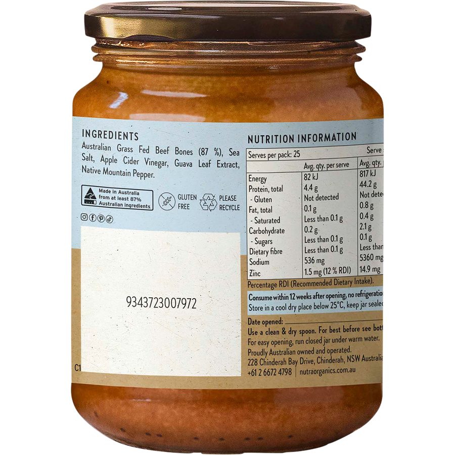 Nutra Organics Beef Bone Broth Concentrate 250g - Nutritional Information