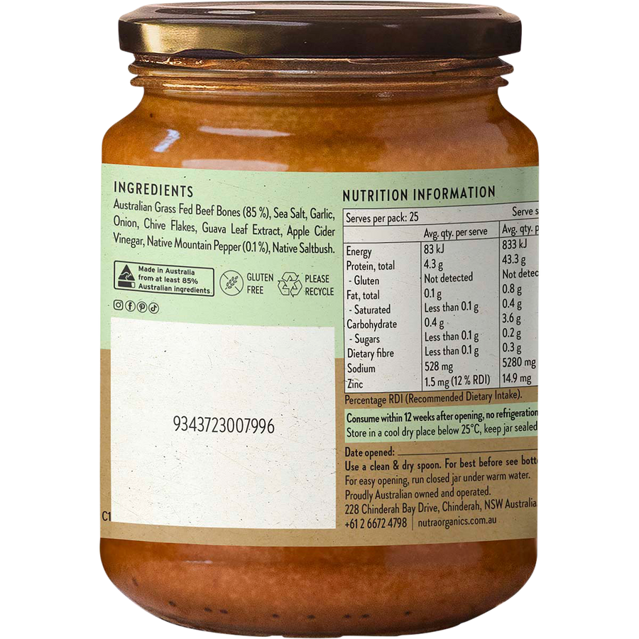 Nutra Organics Beef Bone Broth Concentrate Native Herbs mixed broth drink
