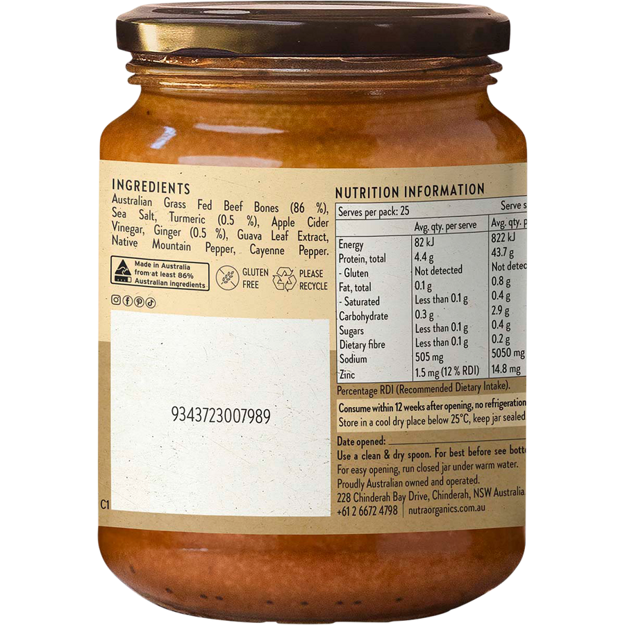 Nutra Organics Beef Bone Broth Concentrate Turmeric Ginger mixed broth drink