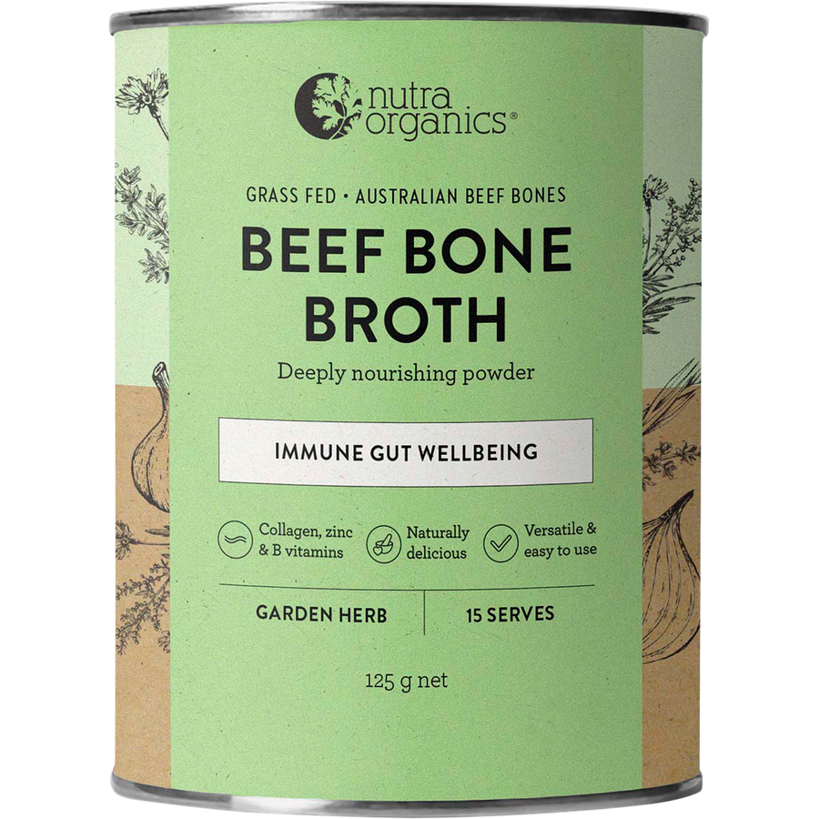 Nutra Organics Beef Bone Broth Garden Herb collagen rich broth powder