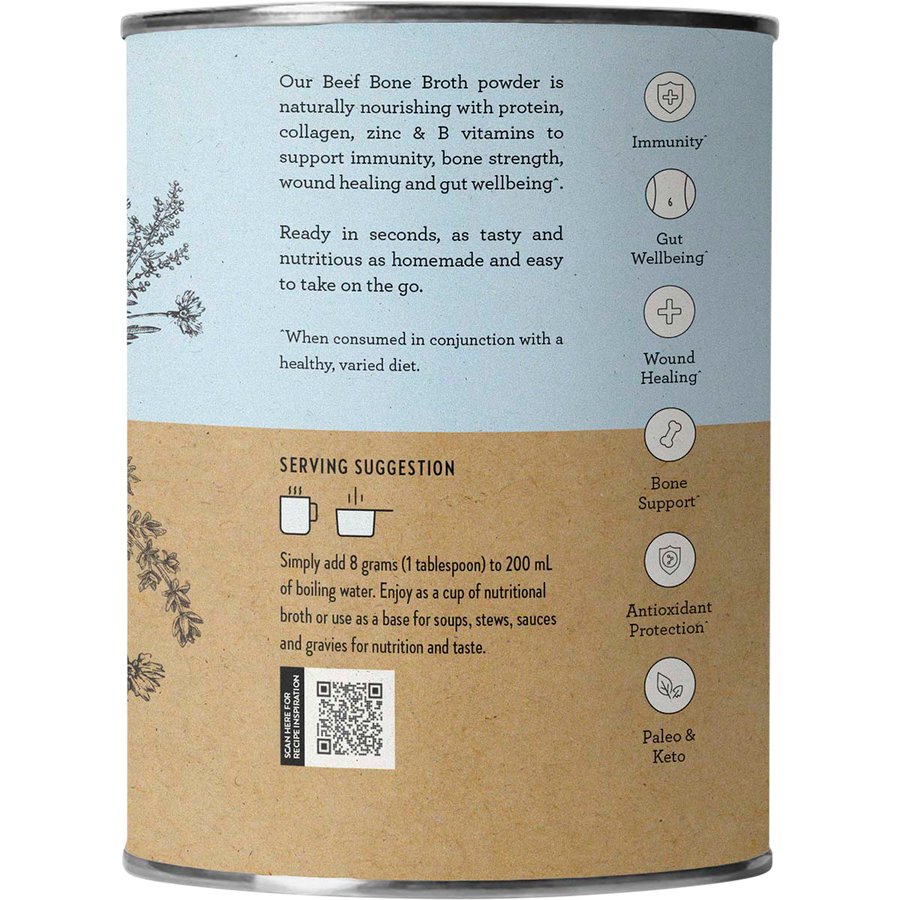 Nutra Organics Beef Bone Broth Hearty Original bone broth powder jar packaging
