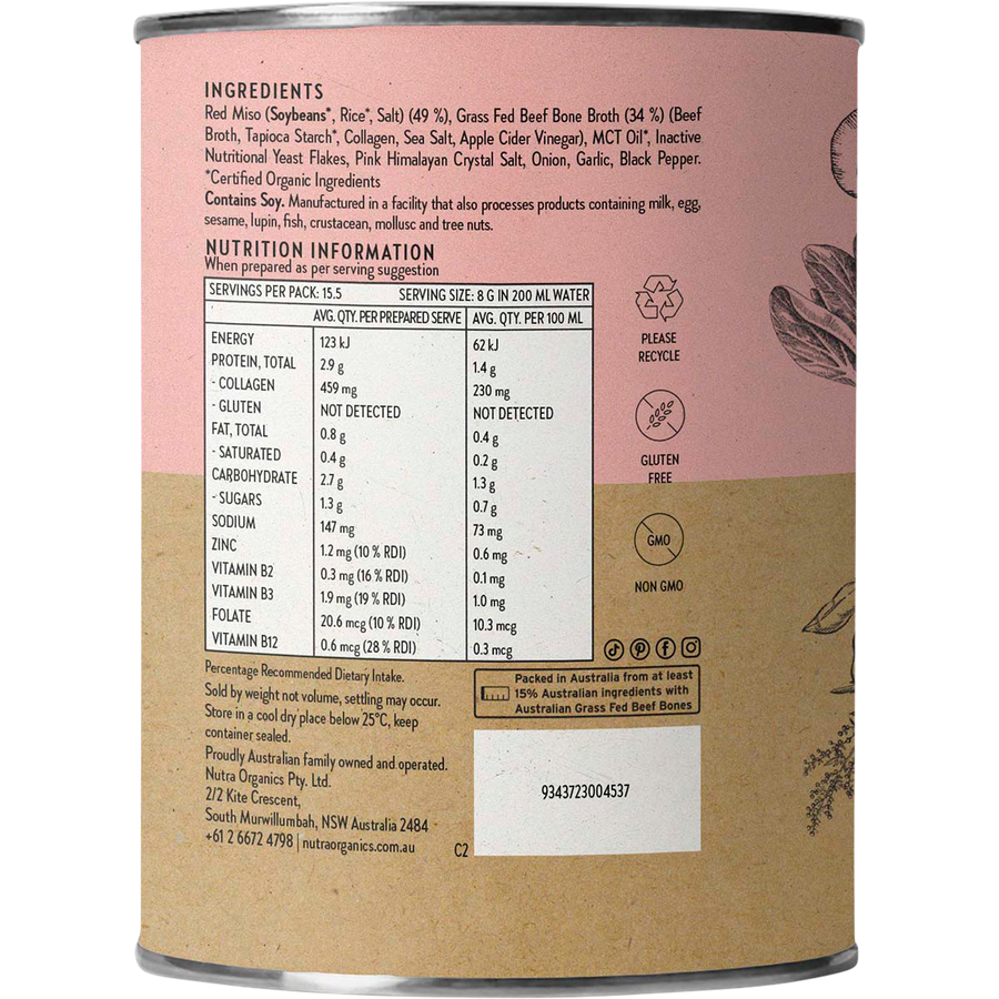 Nutra Organics Beef Bone Broth Miso Ramen warm bone broth drink