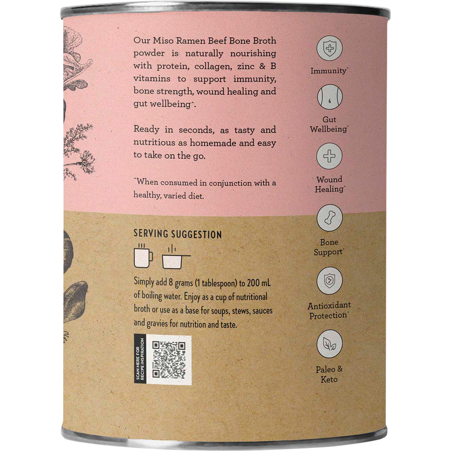 Nutra Organics Beef Bone Broth Miso Ramen bone broth powder jar packaging
