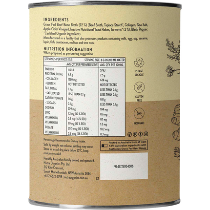 Nutra Organics Beef Bone Broth Turmeric warm bone broth drink
