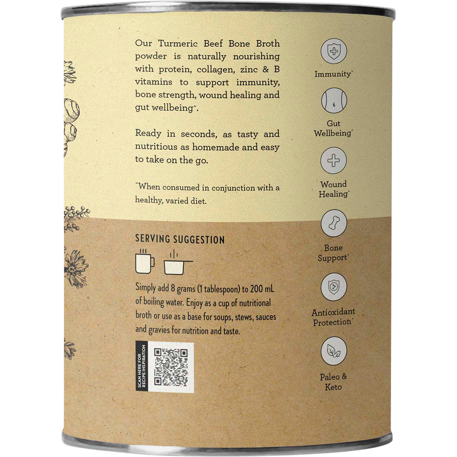 Nutra Organics Beef Bone Broth Turmeric bone broth powder jar packaging