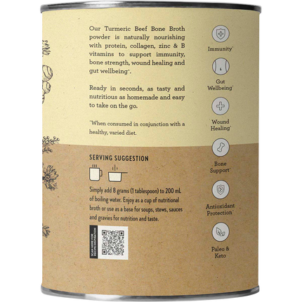 Nutra Organics Beef Bone Broth Turmeric bone broth powder jar packaging