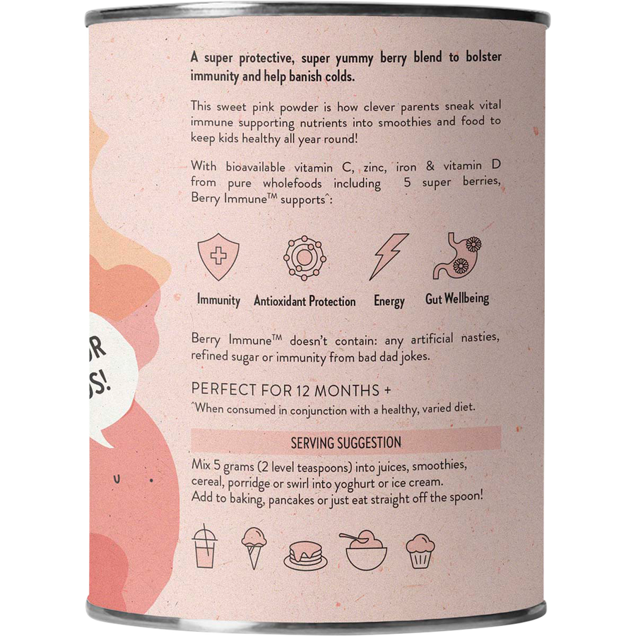 Nutra Organics Berry Immune powder mixed in a healthy drink