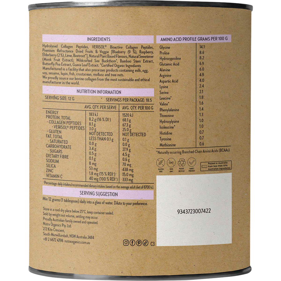 Nutra Organics Collagen Beauty Blueberry Wildflower collagen powder mixed drink