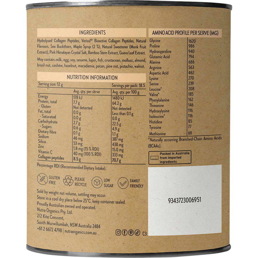 Nutra Organics Collagen Beauty Caramel collagen powder mixed drink