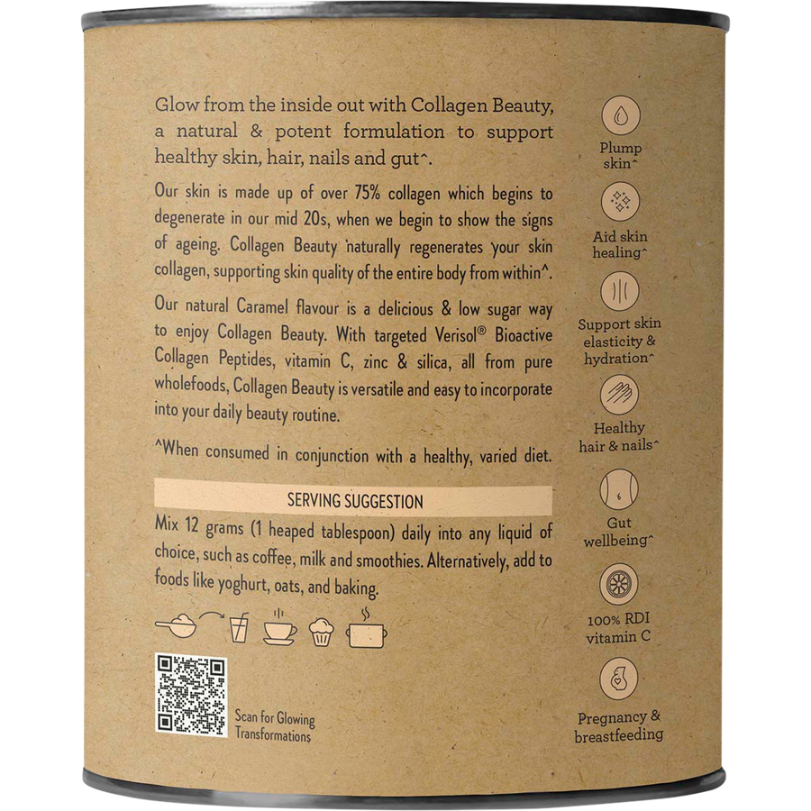Nutra Organics Collagen Beauty Caramel collagen powder jar packaging
