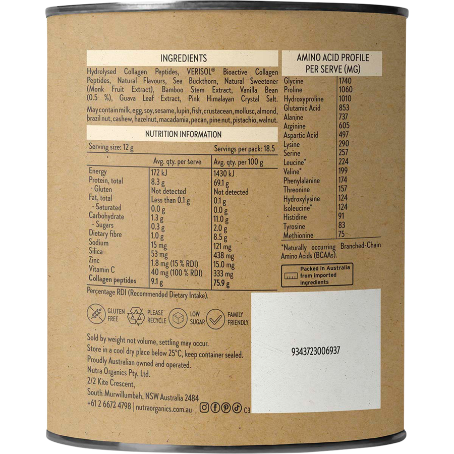 Nutra Organics Collagen Beauty Vanilla collagen powder mixed drink