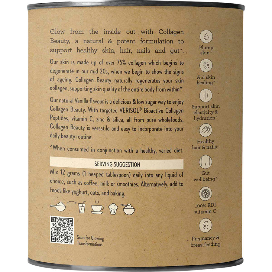 Nutra Organics Collagen Beauty Vanilla collagen powder jar packaging
