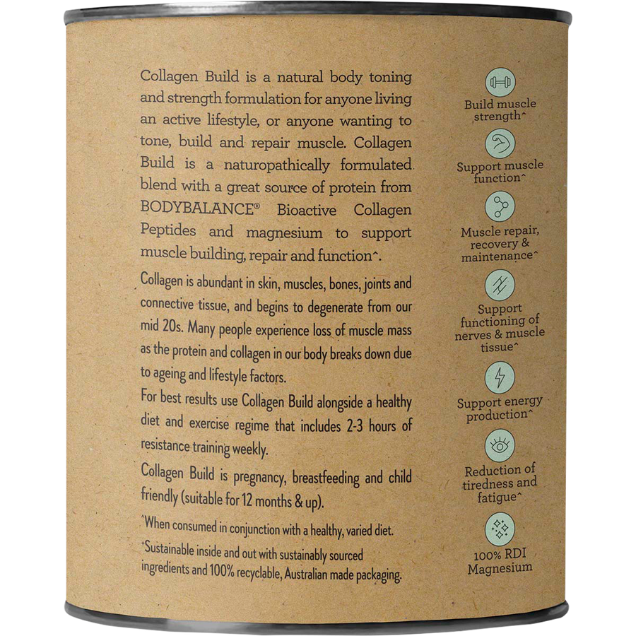 Nutra Organics Collagen Build protein powder jar packaging