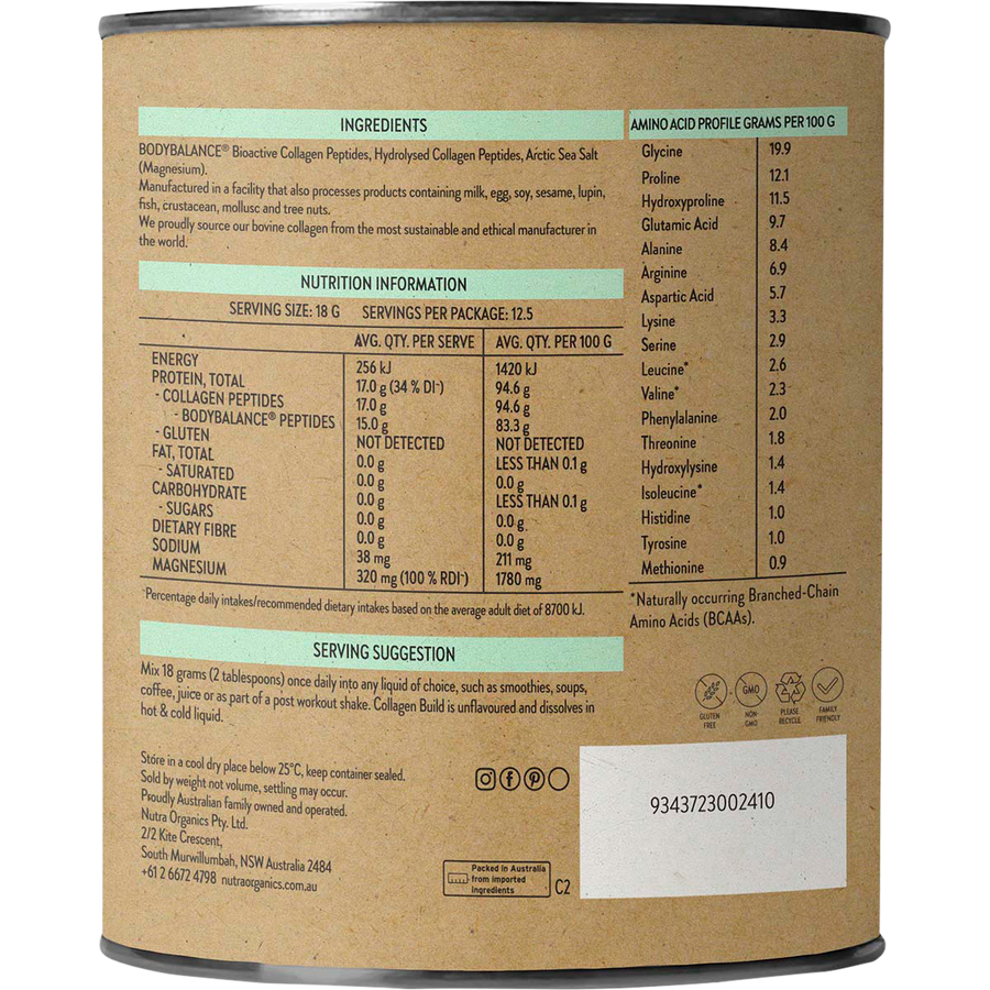 Nutra Organics Collagen Build collagen protein powder mixed shake