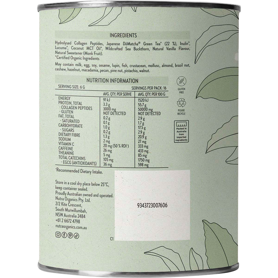 Nutra Organics Collagen Matcha Latte warm collagen matcha latte drink