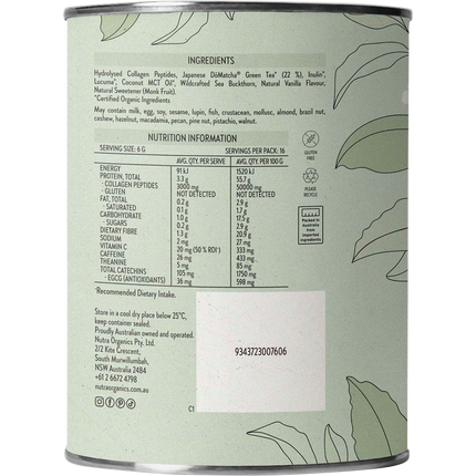 Nutra Organics Collagen Matcha Latte warm collagen matcha latte drink