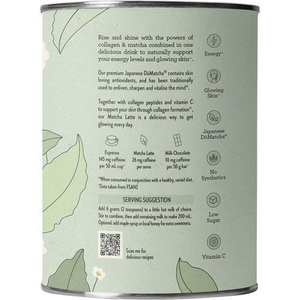 Nutra Organics Collagen Matcha Latte drink powder jar packaging