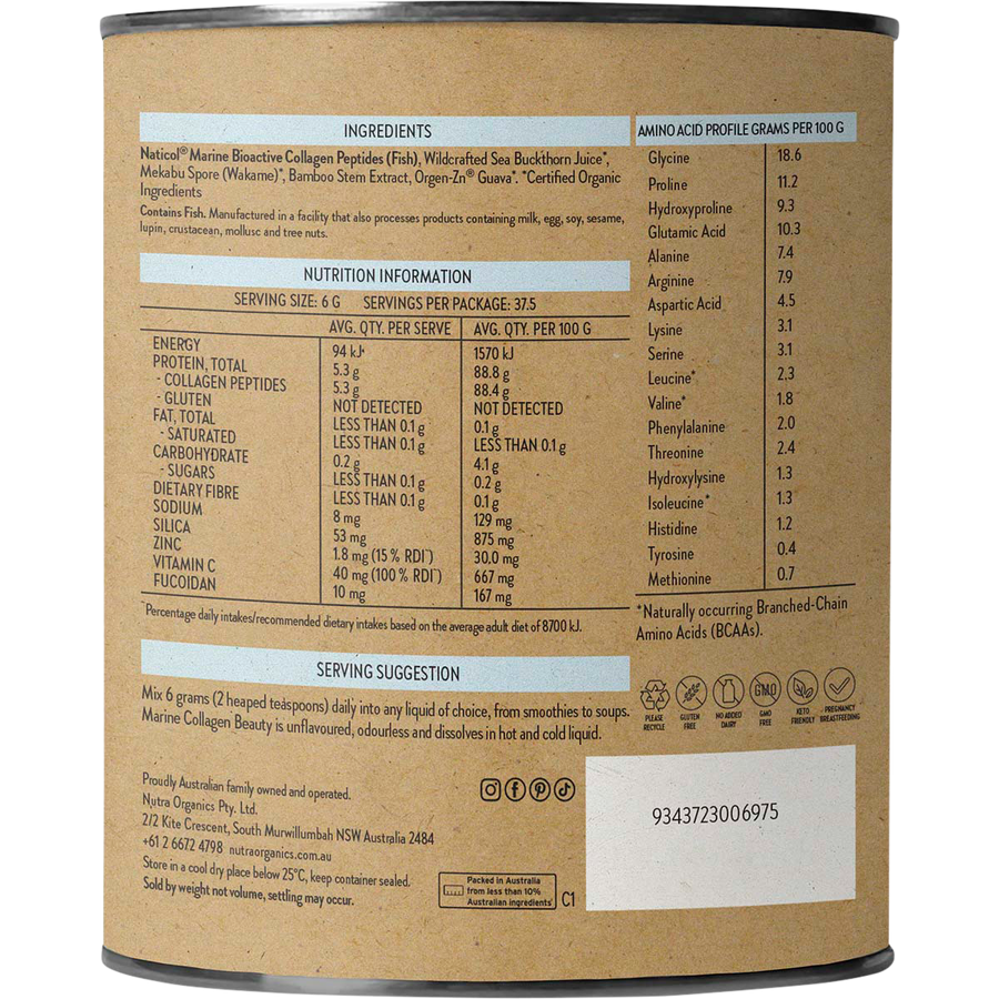 Nutra Organics Marine Collagen Beauty collagen powder mixed drink