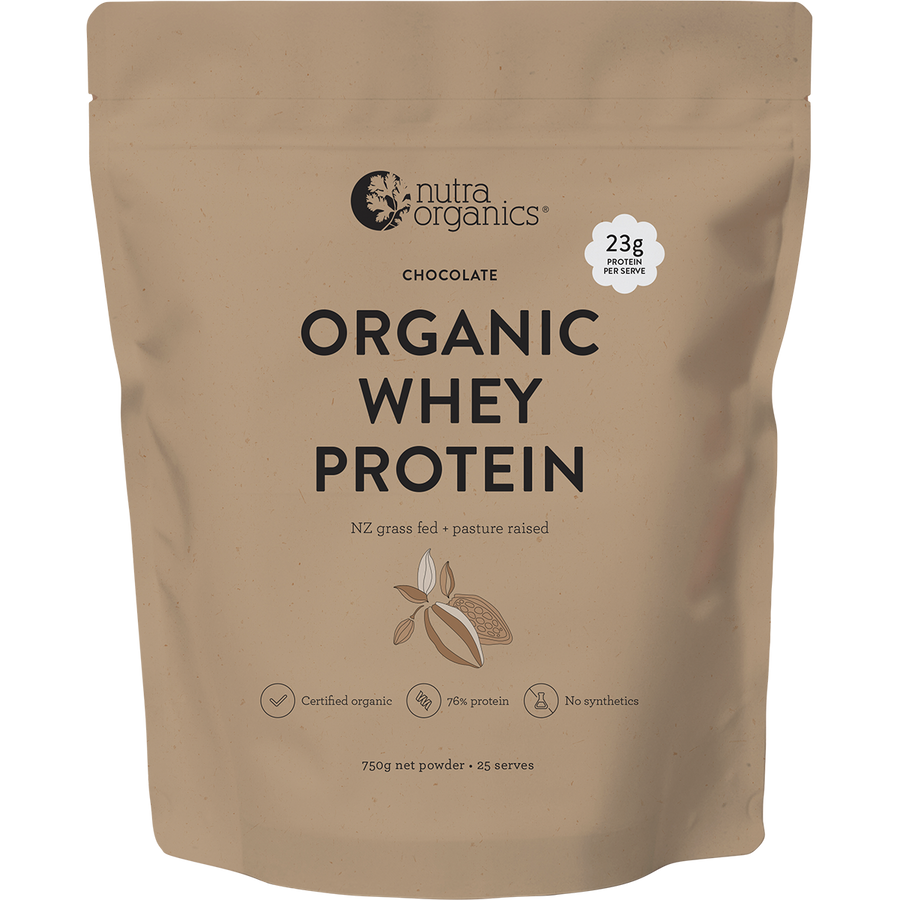 Nutra Organics Organic Whey Protein Chocolate grass fed whey protein powder