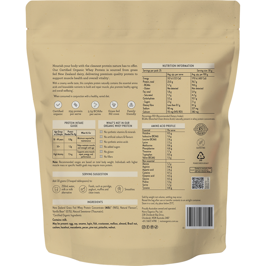 Nutra Organics Organic Whey Protein Vanilla protein powder jar packaging