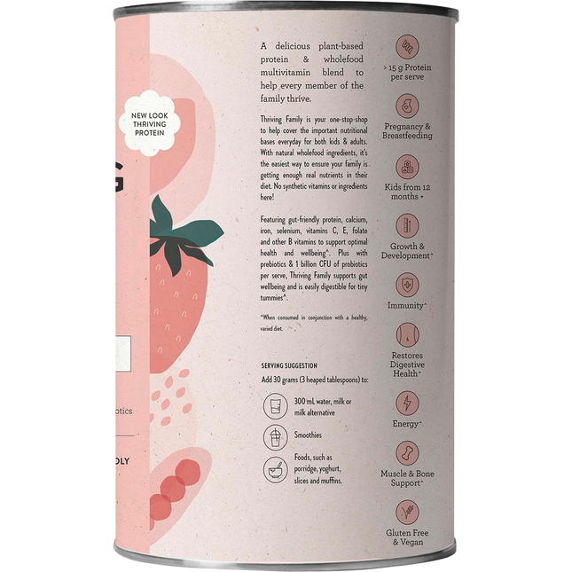 Nutra Organics Thriving Family Strawberries and Cream nutritional powder jar