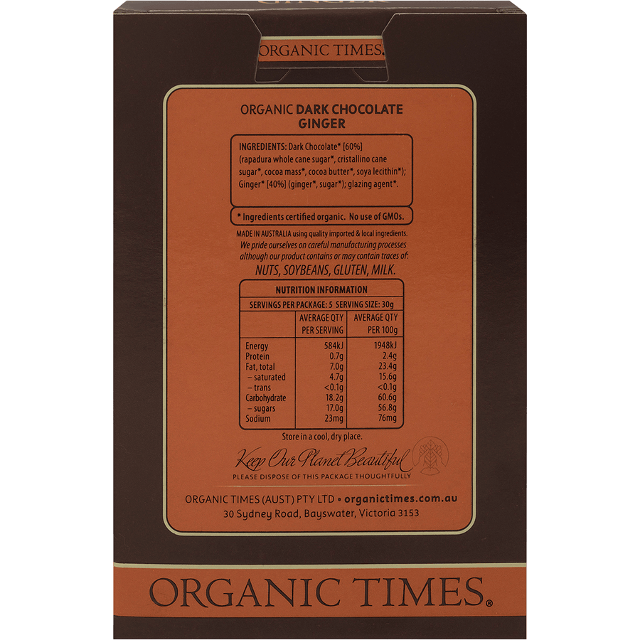 Organic Times Dark Chocolate Ginger 150g (Damaged)