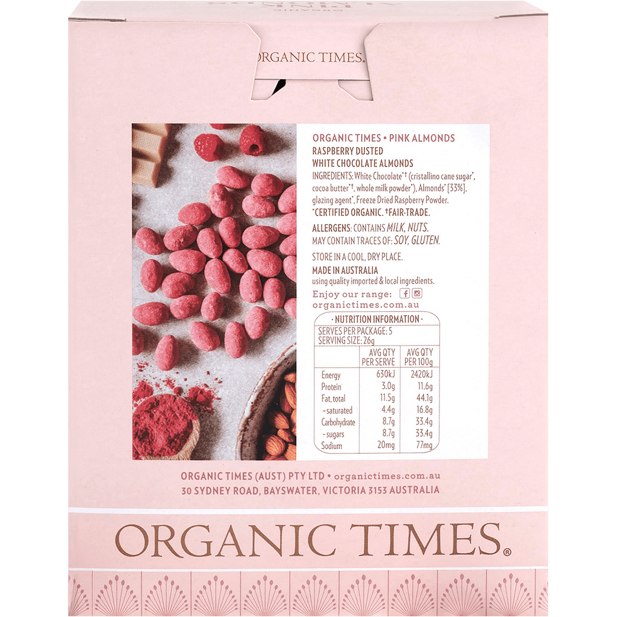 Pink Raspberry Dusted White Choc Almonds