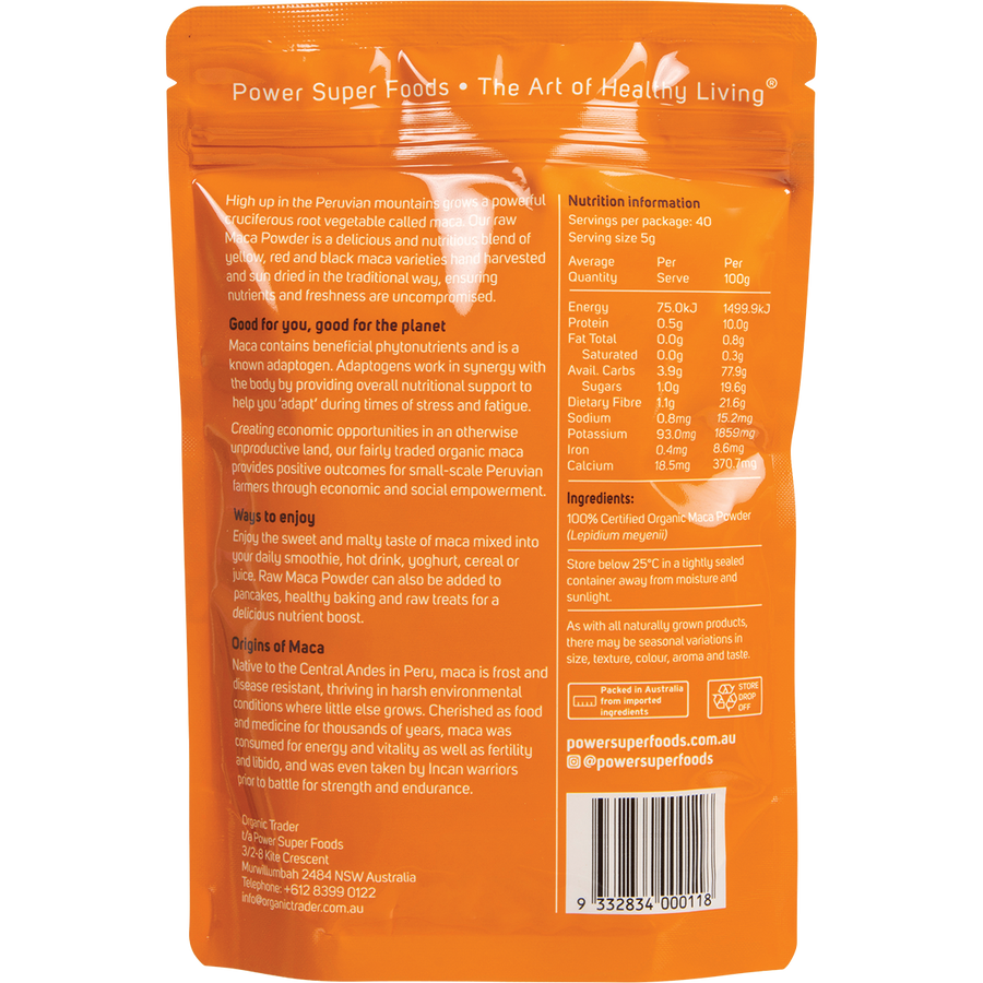 Organic black maca powder finely ground root powder
