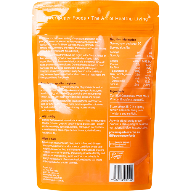 Black maca powder organic superfood supplement