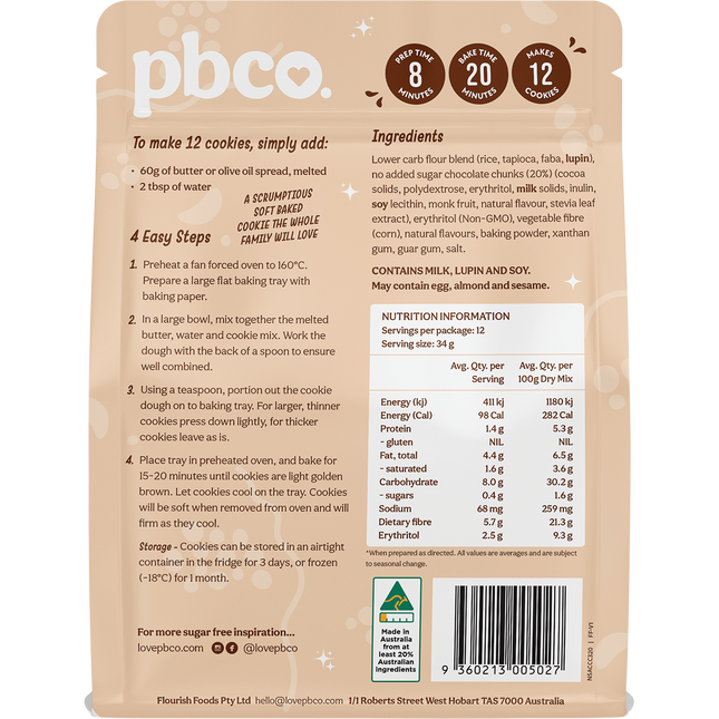 PBCo chunky choc chip cookie mix low carb cookie baking mix