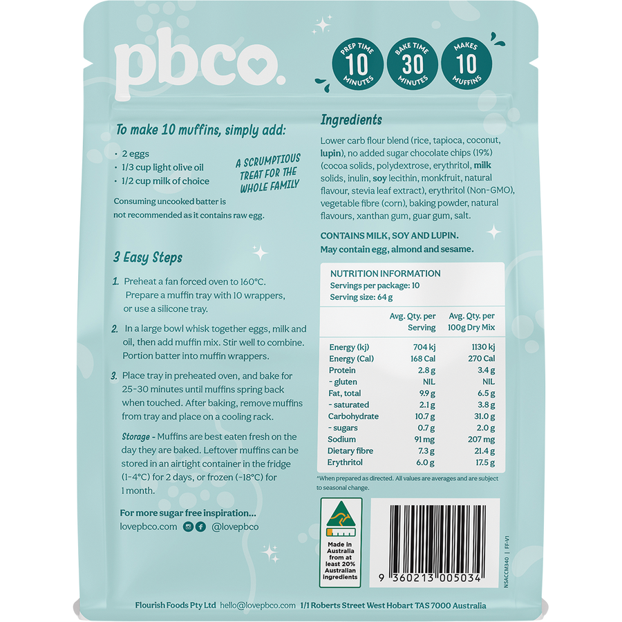 PBCo choc chip muffin mix low carb healthy muffin baking mix