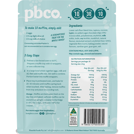 PBCo choc chip muffin mix low carb healthy muffin baking mix