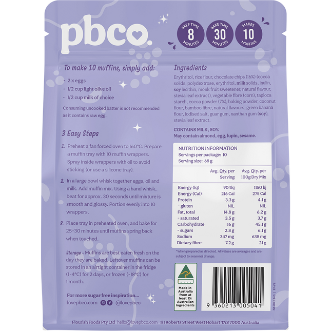PBCo double choc chip muffin mix low carb sugar free muffin mix
