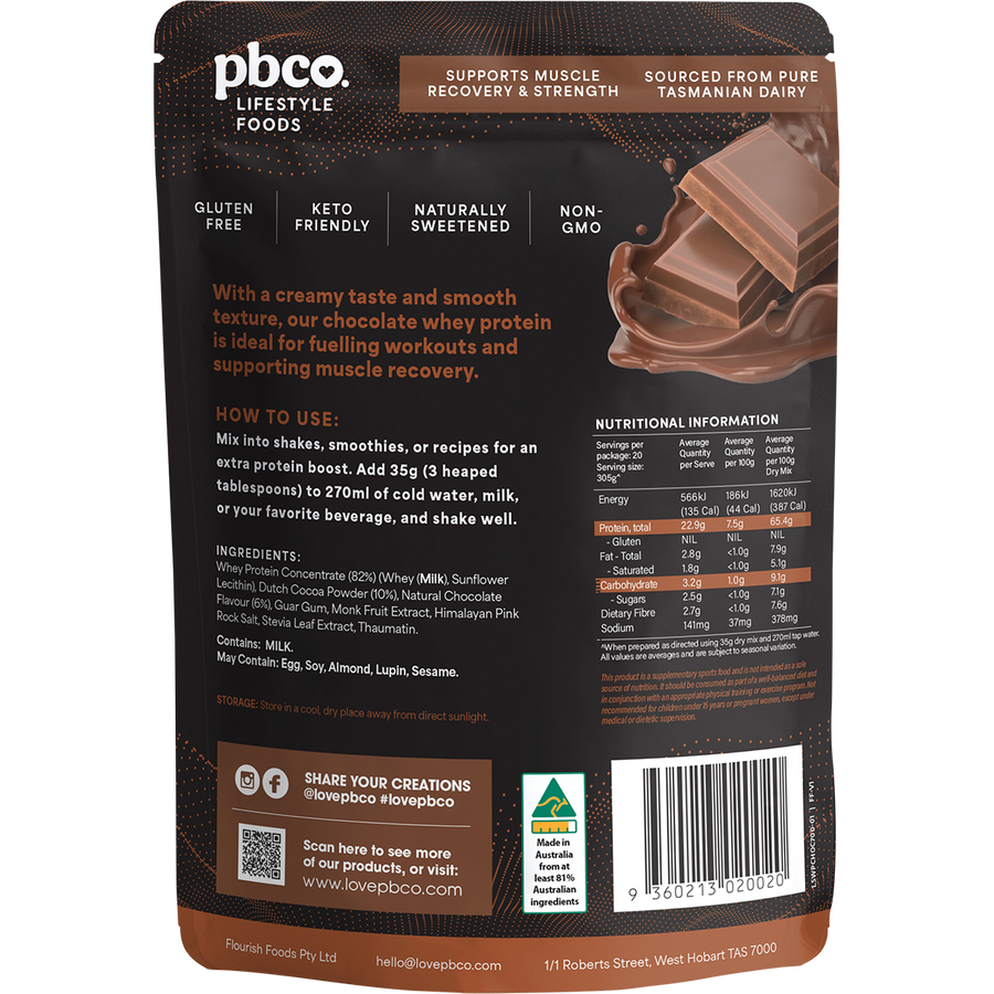 PBCo whey protein concentrate chocolate protein powder for smoothies