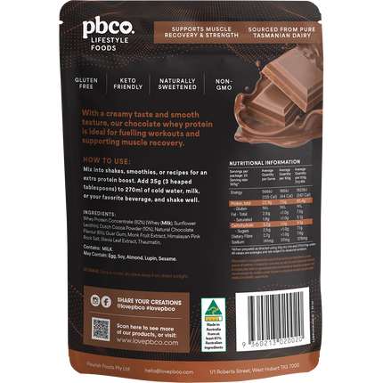 PBCo whey protein concentrate chocolate protein powder for smoothies
