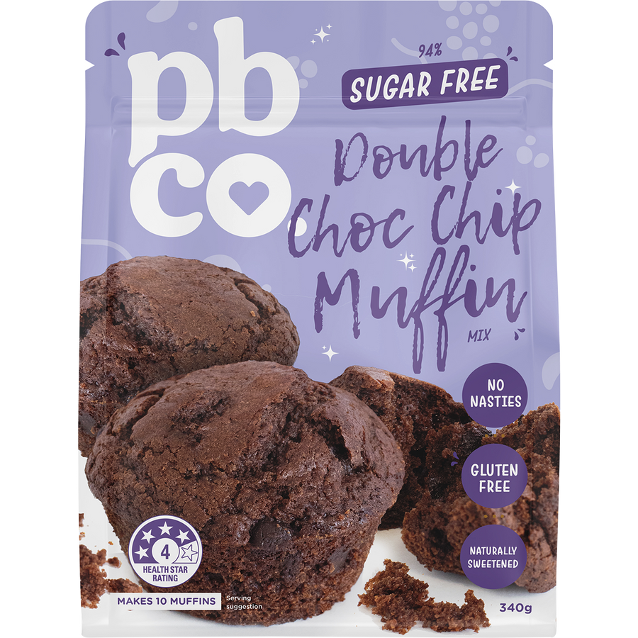 PBCo double choc chip muffin mix 94 percent sugar free keto baking mix