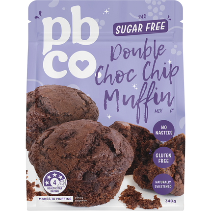 PBCo double choc chip muffin mix 94 percent sugar free keto baking mix