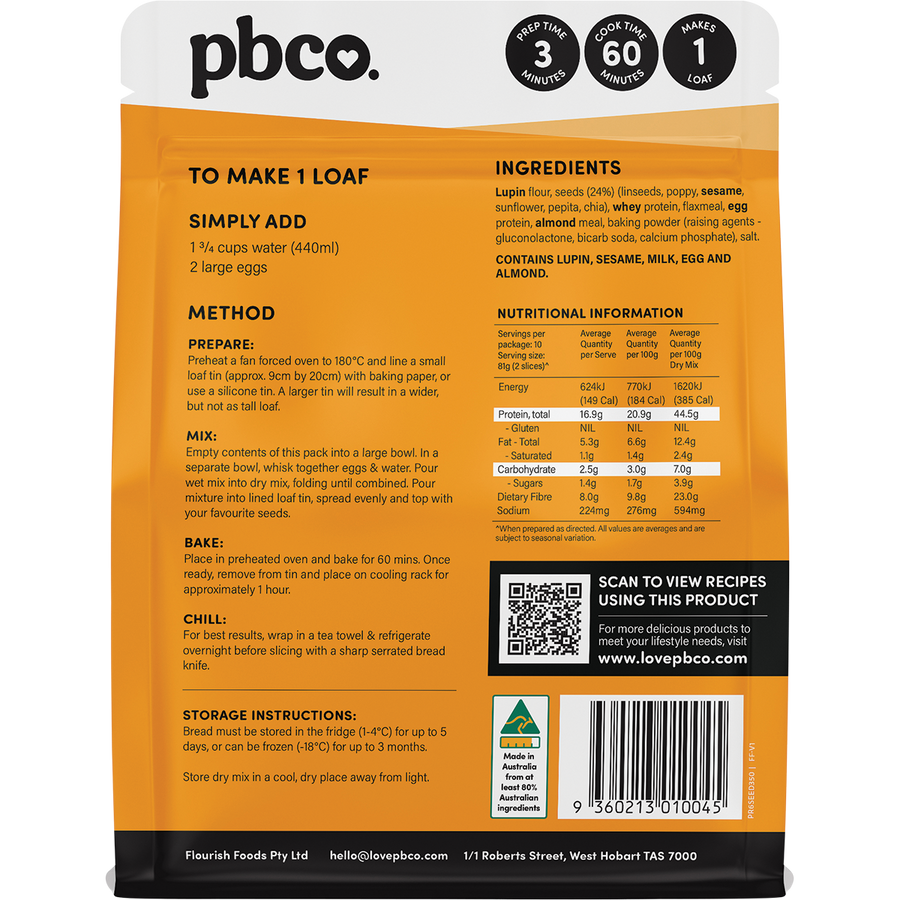 PBCo protein 6 seeds bread mix healthy seeded bread baking mix