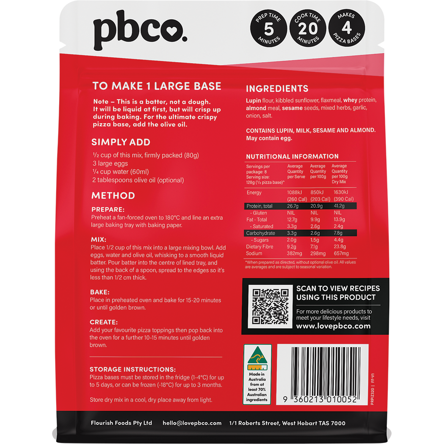 PBCo protein pizza base healthy pizza crust baking mix