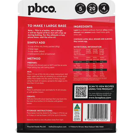 PBCo protein pizza base healthy pizza crust baking mix